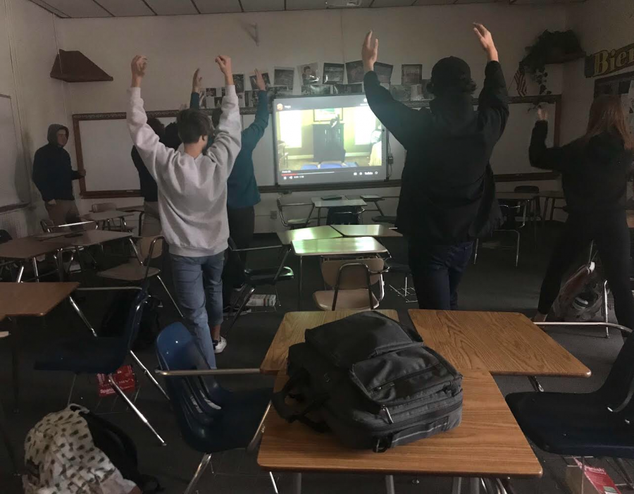 Miltons Spanish 4 class does yoga during 10 minute break. Anyone interested is welcome to join. 