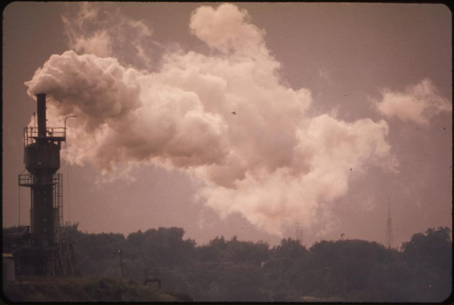 A smokestack of the DuPont chemical plant in Houston in 1973. Photo courtesy of Wikimedia Commons.