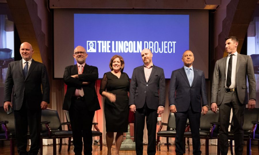 Lincoln Project members Steve Schmidt, Rick Wilson, Jennifer Horn, Reed Galen, Mike Madrid, and Ron Steslow (left to right). Photo courtesy of Marget Long.