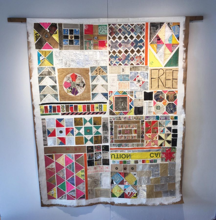 Shown above is the Northside Garbage Quilt done by art teacher Joanna Laporte. Each design is made out of trash Laporte collected in the Northside neighborhood. 
Photo courtesy of Joanna Laporte 
