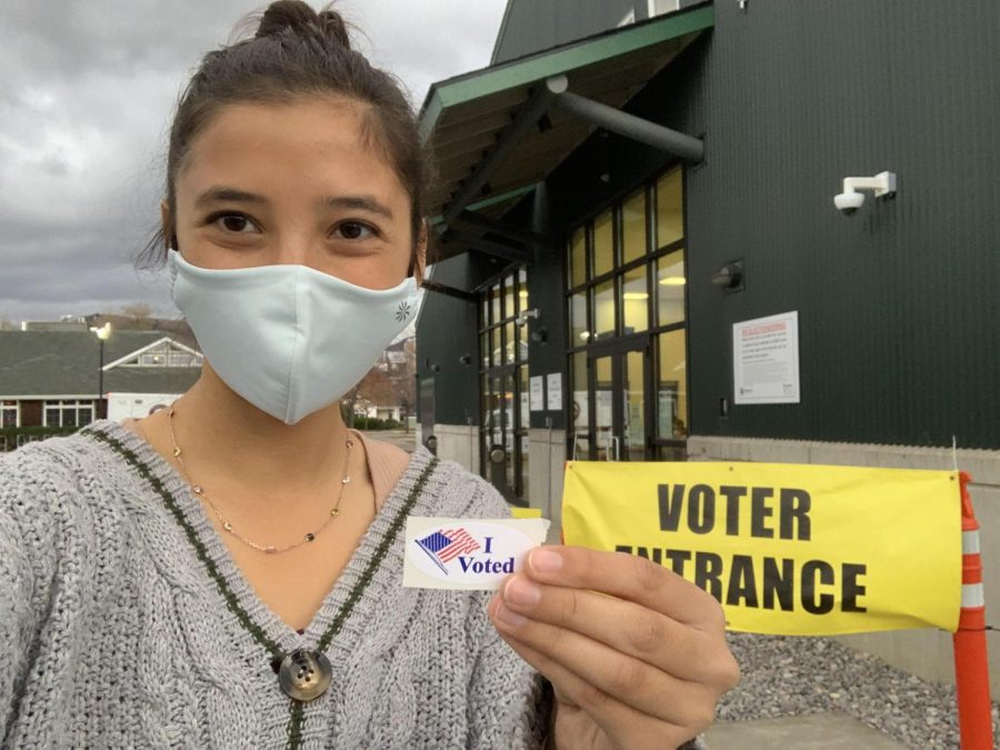 Co-Editor Ali Caudle in front of the Missoula County Elections Office on Wyoming Street after voting on Oct. 29.