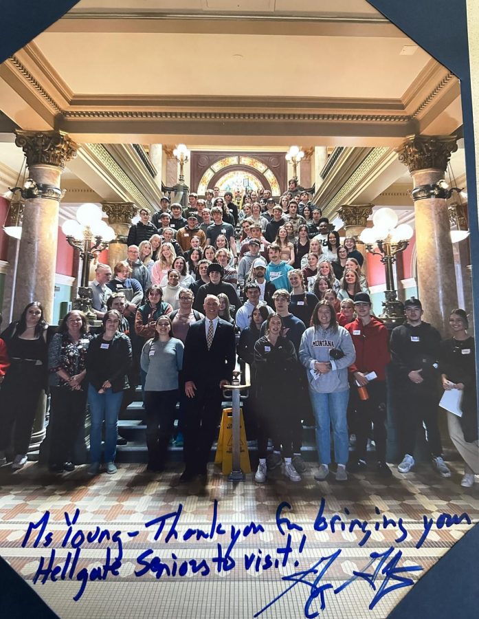 Students+meet+governor+Greg+Gianforte+on+the+steps+of+the+capitol+building.+Photo+courtesy+of+Charlene+Young.
