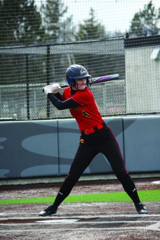 Maddy Petrino takes an at bat during Hellgates game agaisnt Sentinel on April 4, 2023, at the University of Montana softball field. 