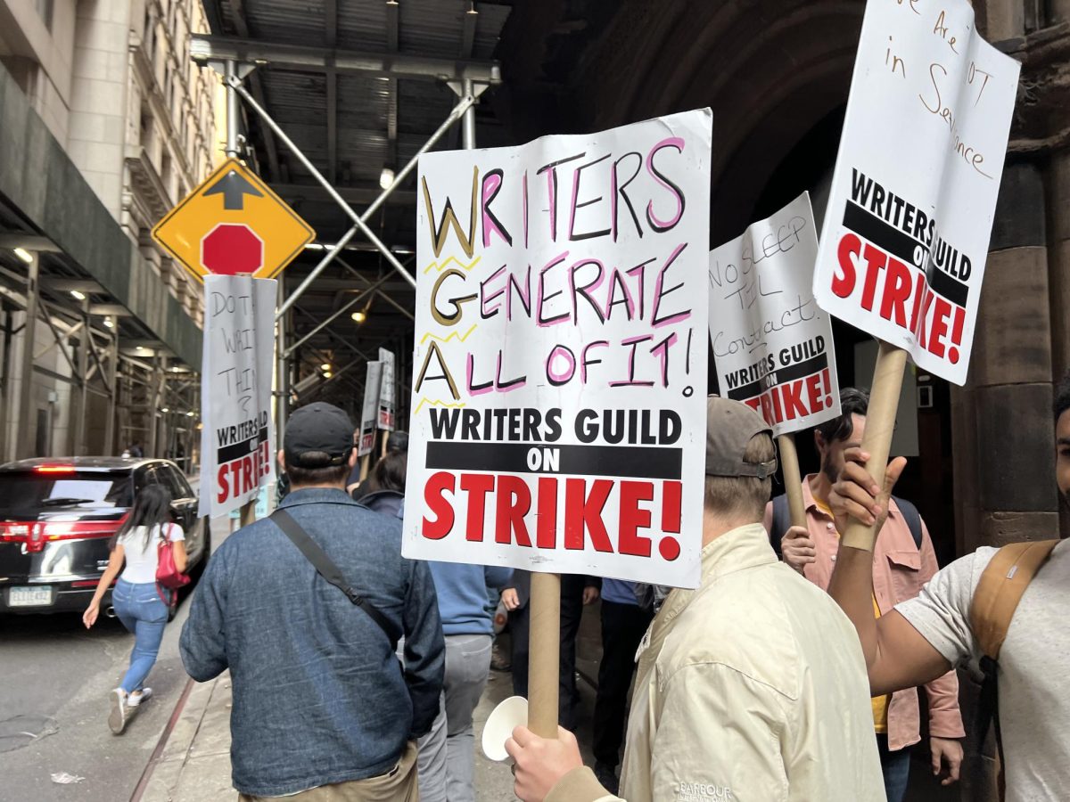 Writers on a picket line in New York City. Photo courtesy of Wikimedia Commons.