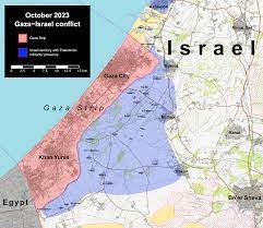 Map of Gaza strip and Israeli territory.  