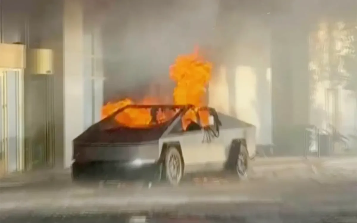 The Cybertruck on fire outside of the Trump International Hotel Las Vegas on January 1.