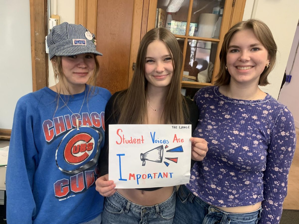 Sophmores Emy Dady, Ayanna Baty-Zdziebko, and Dahlia Crost support student led discussions about education policy. 