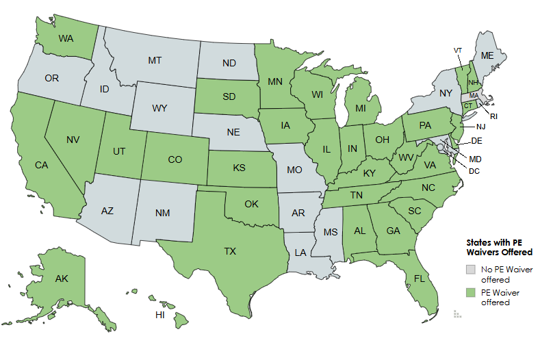 States that offer a PE waiver for student athletes vs. states that don’t, information sourced from each state's physical education rules and regulations. Graphic by Ellie Lopuch.