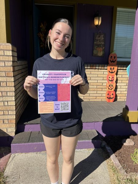 Kaylie Moe with her NHS project flyer. Photo by Piper Wells.