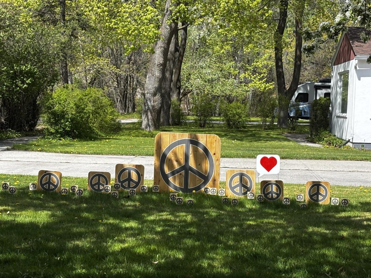 This garden of peace signs emoting a heart can be found near Greenough Park, and is reminiscent of the peace sign that used to sit atop Waterworks Hill. Photo by Sabine Glaser.