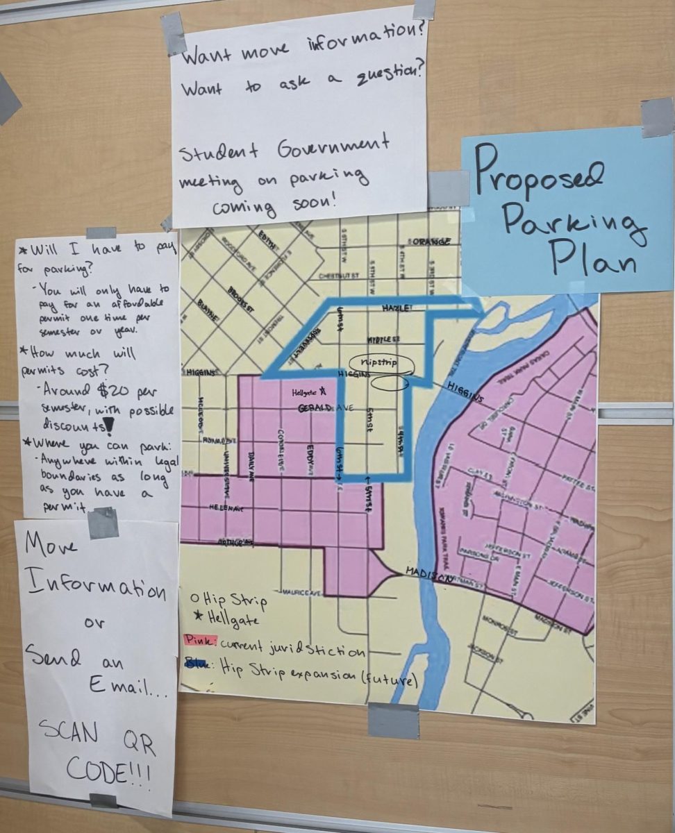 Information on parking changes posted at the front of the school. Photo by Quinn Stromberg.