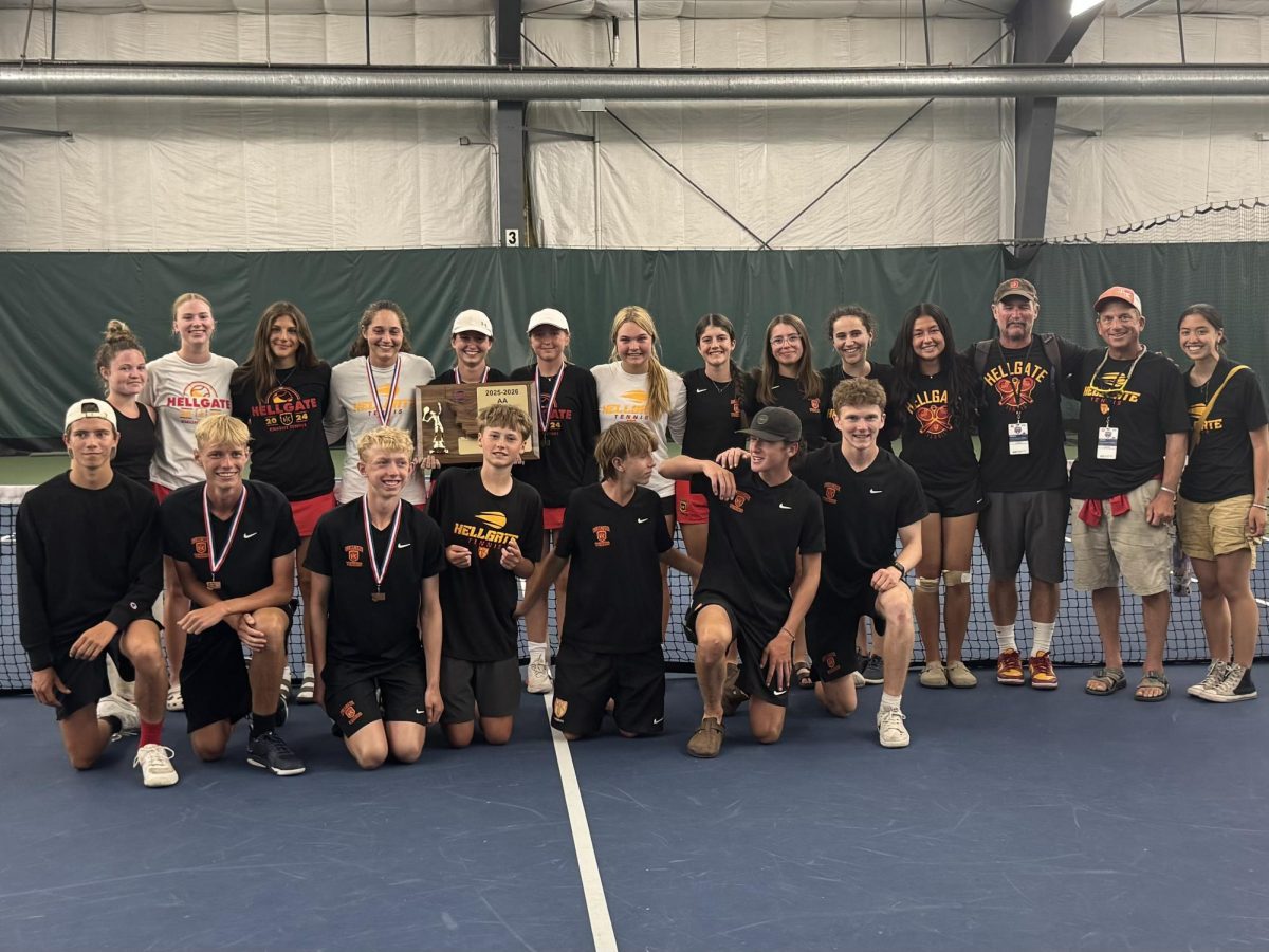 Hellgate tennis poses for team picture after state tournament. Photo courtesy of Walter Banziger.